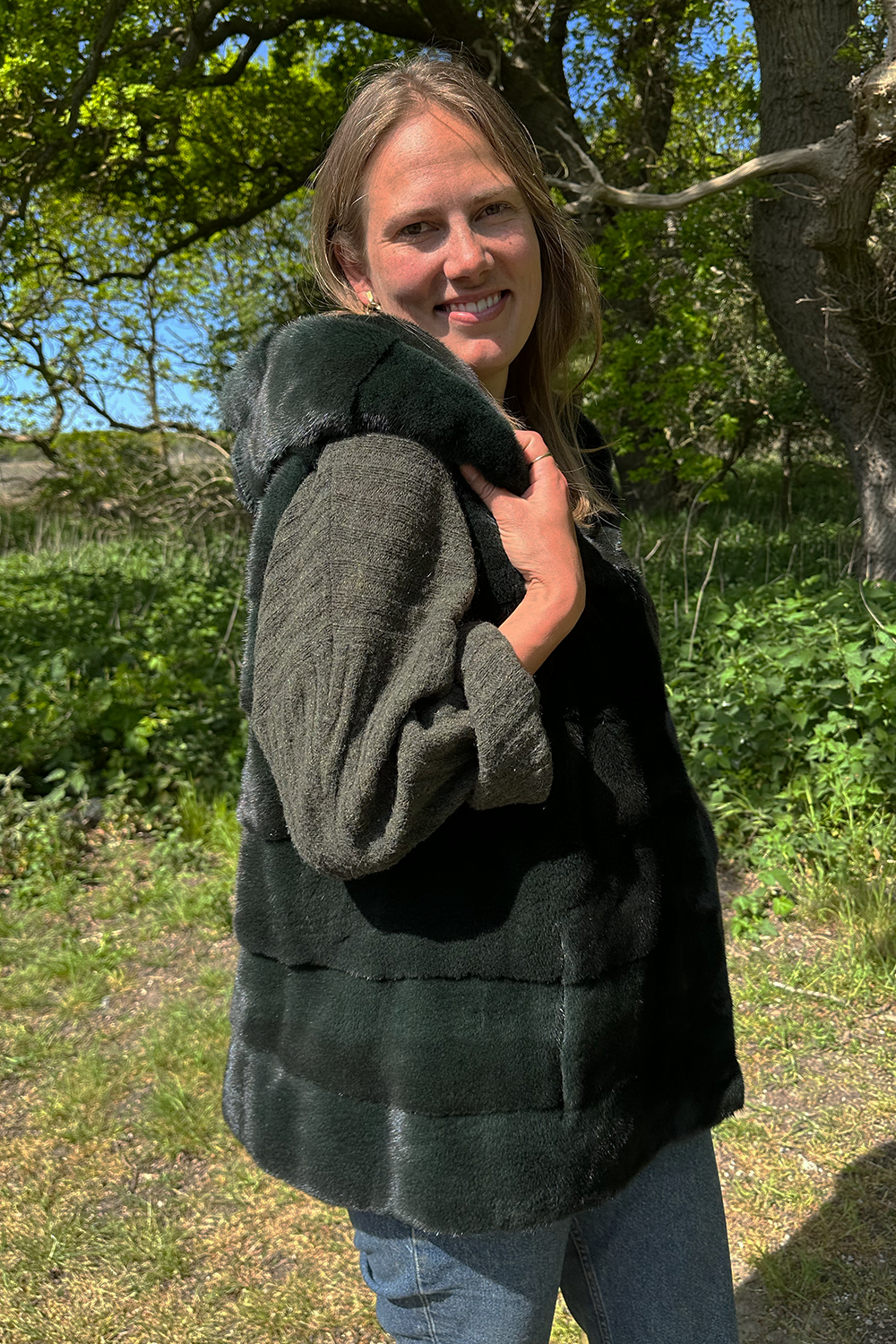 Mørkegrøn mink vest - Vintage